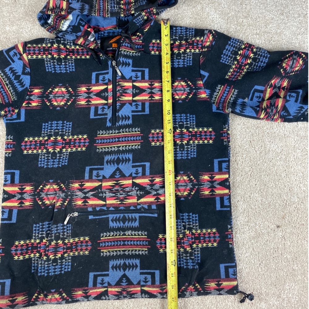 Native Fleece Aztec Print Hoodie Pullover Men's Size L Geometric - Picture 6 of 8